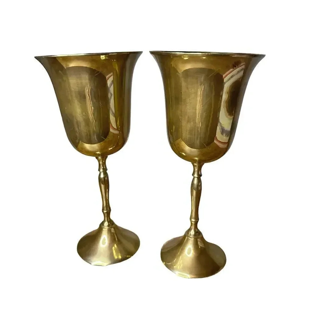 International Silver Co Set Of 2 Handmade Solid Brass Collectible Glass